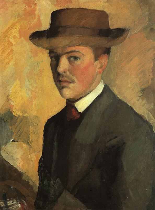 August Macke Self Portrait with Hat  qq oil painting image